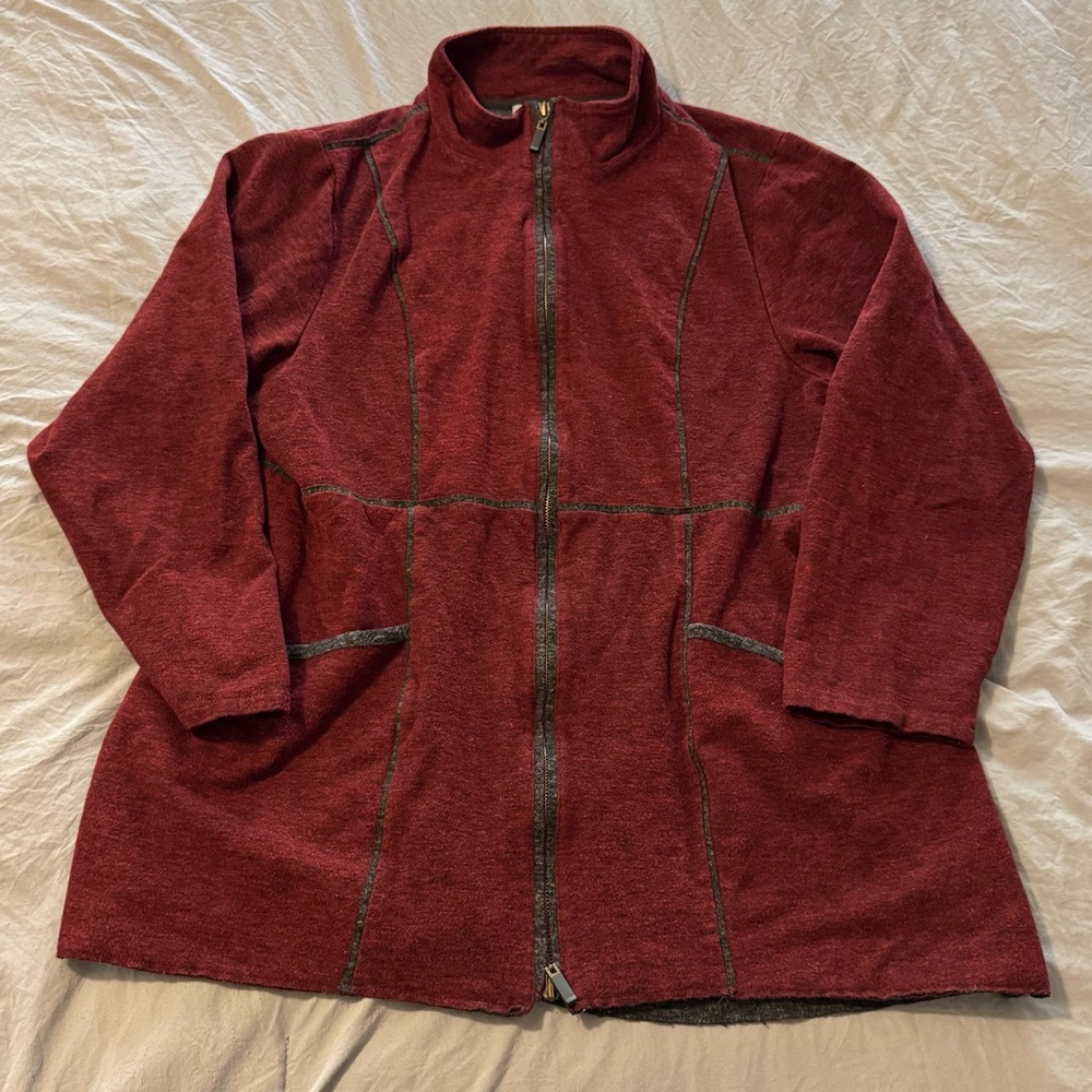 Habitat Jacket Coat Women's XL Burgundy And Gray Accents Cozy Full Zip